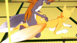 Digimon Animated - Taomon & Grey Fox hand job, boobjob, oral sex and fuck 2/2 - Yiff Manga Animated Japanese Porn