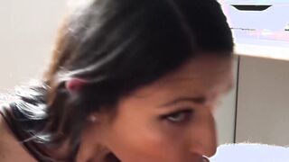 POV video of a cute babe sucking a long hard dick