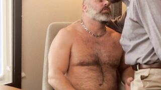 Older bear wanking off before feasting and riding raw cock