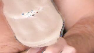 Cum launching hunk pounds fleshlight after blowjob