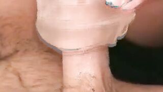 Cum launching hunk pounds fleshlight after blowjob