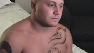 Buff amateur tugs on his pierced cock before messy cumshot