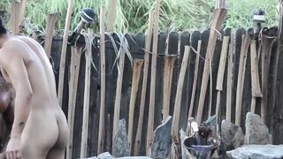 Asian bottom rimmed and banged in the back yard