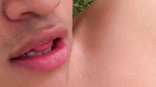 Beautiful Asian twink masturbates in the nature and cums