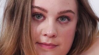 Amateur Brie Viano enjoys toying her shaved pussy on couch
