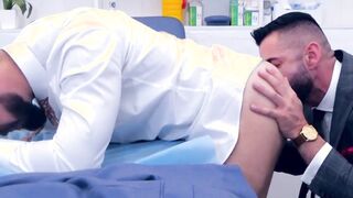 Classy doctor gives thorough anal examination to patient