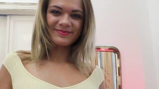Doggystyled teen plays with her pussy for seniors pleasure
