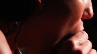 Erotic couple making love until her sexy belly gets creamed