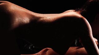 Erotic couple making love until her sexy belly gets creamed
