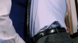 Hunk in classy suit pounded after being slapped with cock