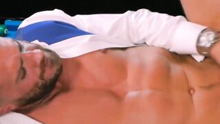 Hunk in classy suit pounded after being slapped with cock