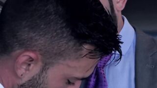 Businessman pounding partners tight wet butt hole hard