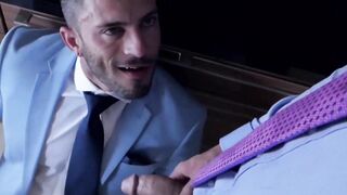 Businessman pounding partners tight wet butt hole hard