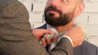 Hunk in suit and tie rimmed and fucked from behind