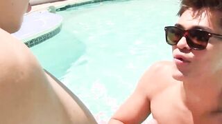 Gaysian hottie rides macho boyfriend by the pool