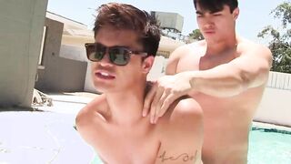 Gaysian hottie rides macho boyfriend by the pool