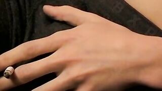 Dark haired Kevin masturbates after pushing dildo in own ass