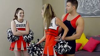 Ms Faris and her friend Ember Stone are dressed inside their cheer uniforms practicing their routines while Ms's stepbrother Codey