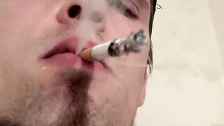 Horny and hot twink Nolan smoking Marlboro and stroking cock
