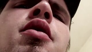 Horny and hot twink Nolan smoking Marlboro and stroking cock