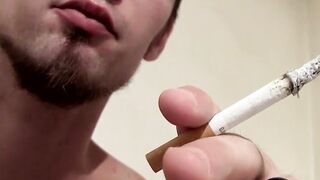 Horny and hot twink Nolan smoking Marlboro and stroking cock
