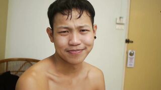 Young Asian twink rides cock bareback and makes daddy cum
