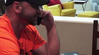 Buff dude watches gay porn before deep bareback sex