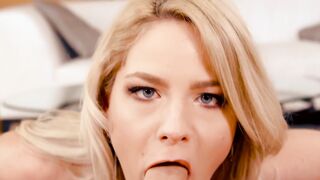 Young babe Lisey Sweet swallows big cock balls deep style