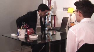 Twink receives facial after barebacking with fat daddy