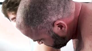 Hairy daddy gets barebacked hard in wild stepson threesome