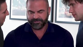 Hairy daddy gets barebacked hard in wild stepson threesome