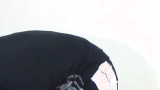 Shy Japanese babes show off hairy pussy while pissing