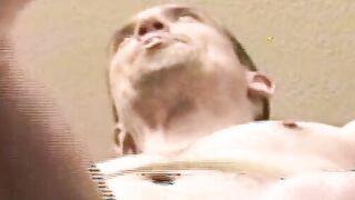 Slender stud spills load after stroking big dick