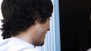 Skinny dude gets his friends cock deep inside of his throat