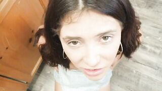cute teen takes her stepdads facial