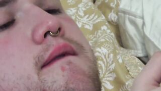 Young man masturbates hard after daddy drills him raw