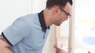 panty perv gets caught and gets his cock fucked hard