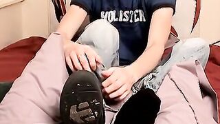 Good looking dick rider has feet play and masturbates solo