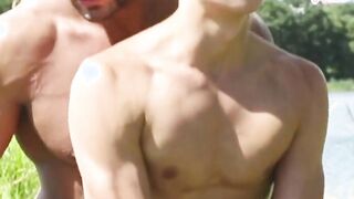 outdoor workout turned threesome