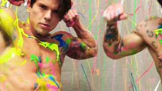 Johnny and Dakota splattered in paint before a cumshot overload