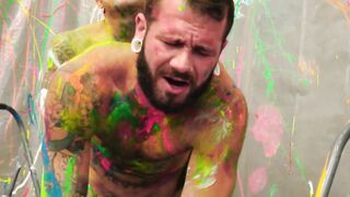 Johnny and Dakota splattered in paint before a cumshot overload