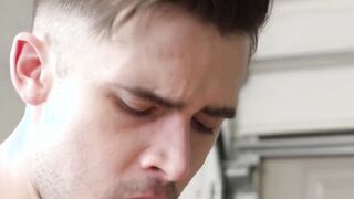 Smooth twink tight shaved asshole poked by a manly hunk