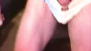 Hairy old guy with mustache plays with his boner all alone