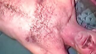 Hairy old guy with mustache plays with his boner all alone