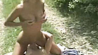 Lusty lesbian chicks have a wild muff diving action outside