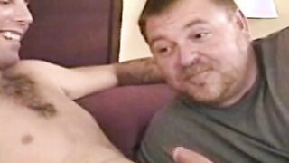Big dicked butt buddy receives a blowjob from fat gay man