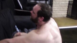 Daddy bear bent over and pounded by tattooed cub