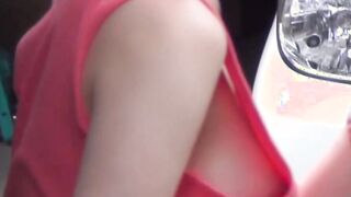 Japanese beauties get their titties taped by voyeur