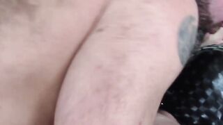 Mischievous bear in mask rides raw cock bareback and cumshot