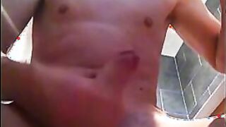 Attractive dude Ashley Ownes pleasures himself in bathroom